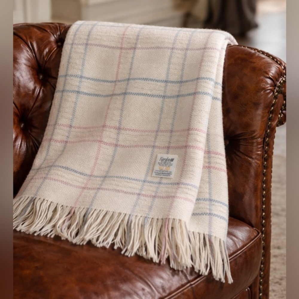 Faribault Woolen Mill Plaid Wool Blend Throw Blanket Fringed USA 48x57